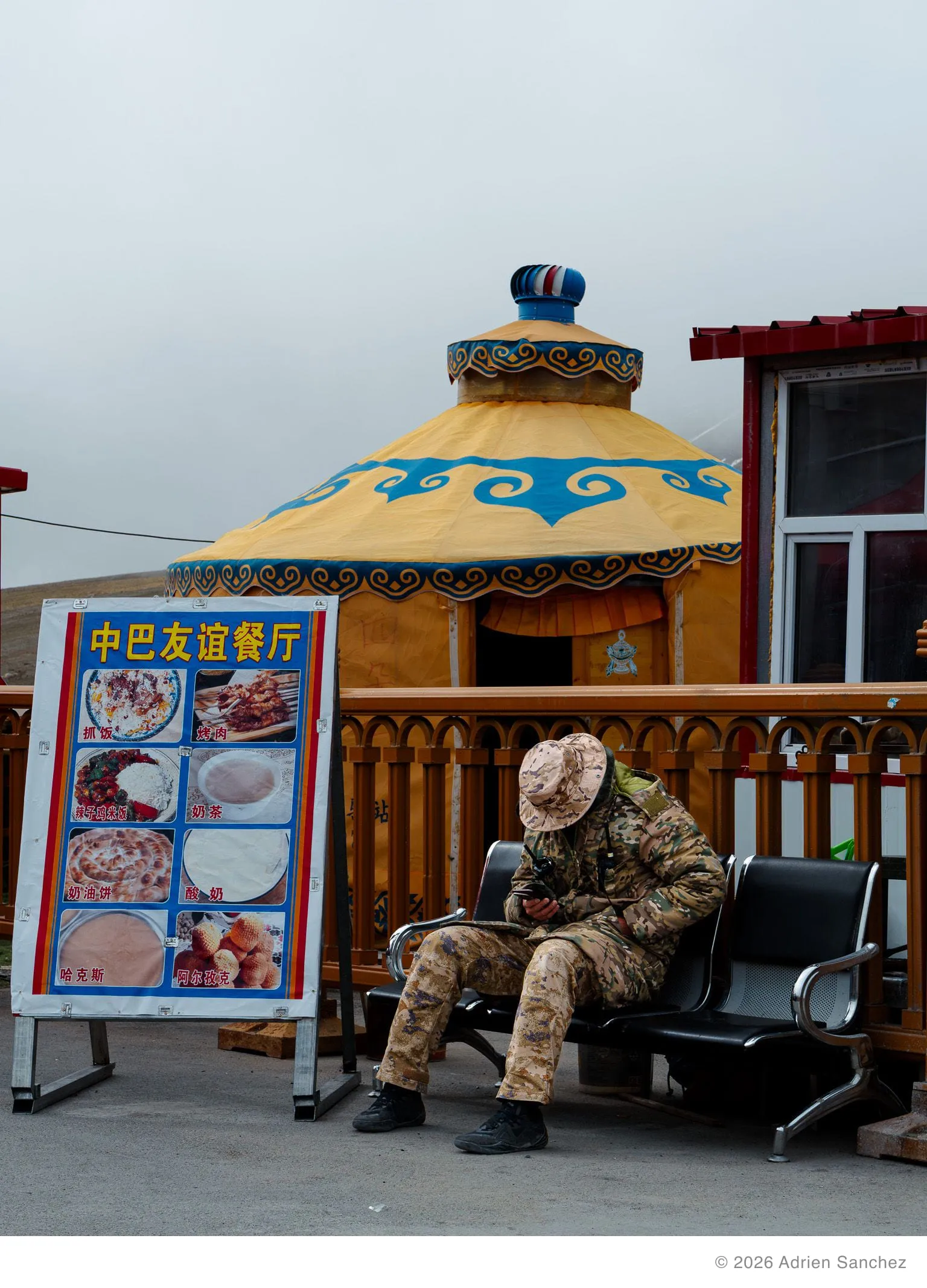 Waiting outside the yurt