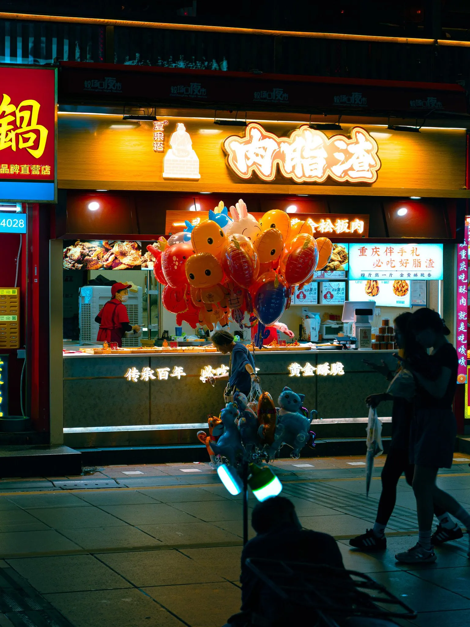 Balloon seller buying food