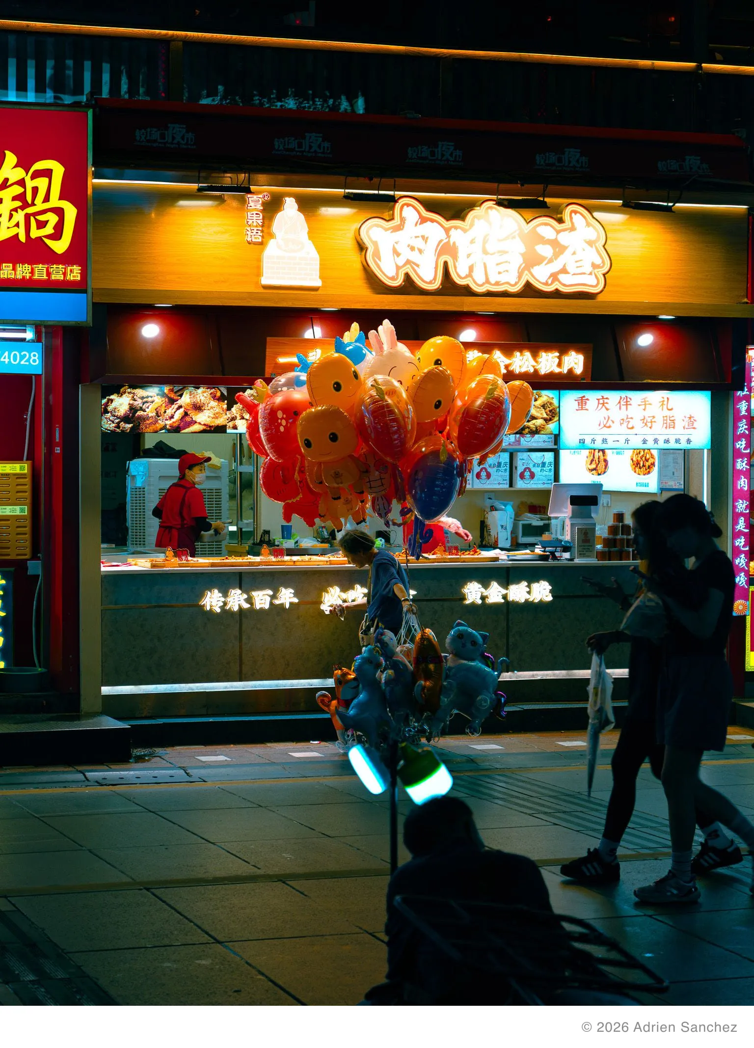 Balloon seller buying food