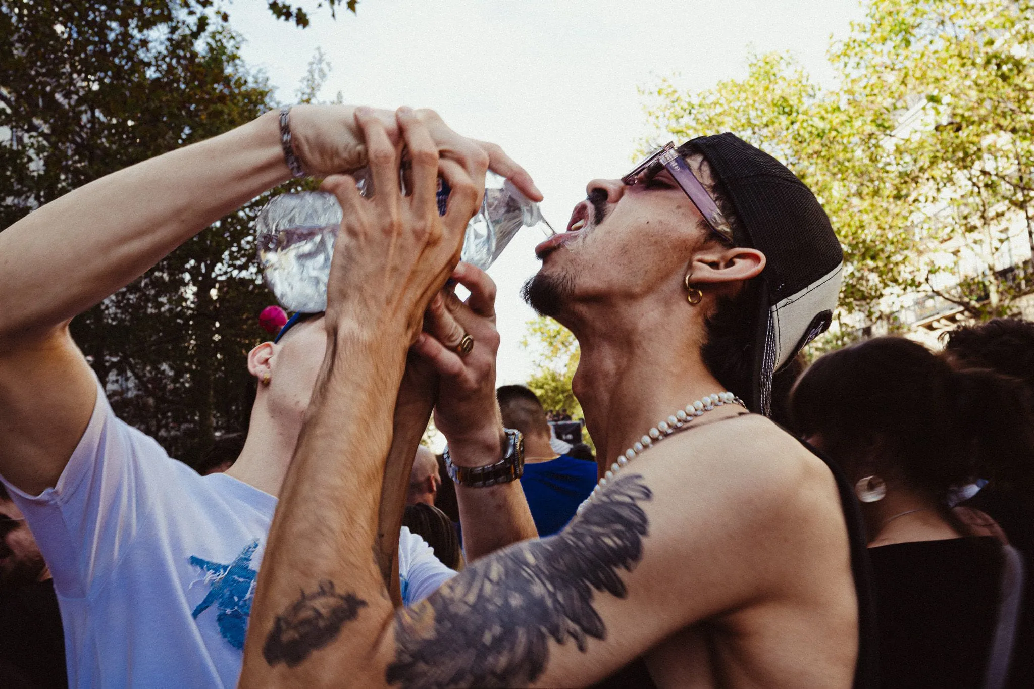 Water poured into a mouth