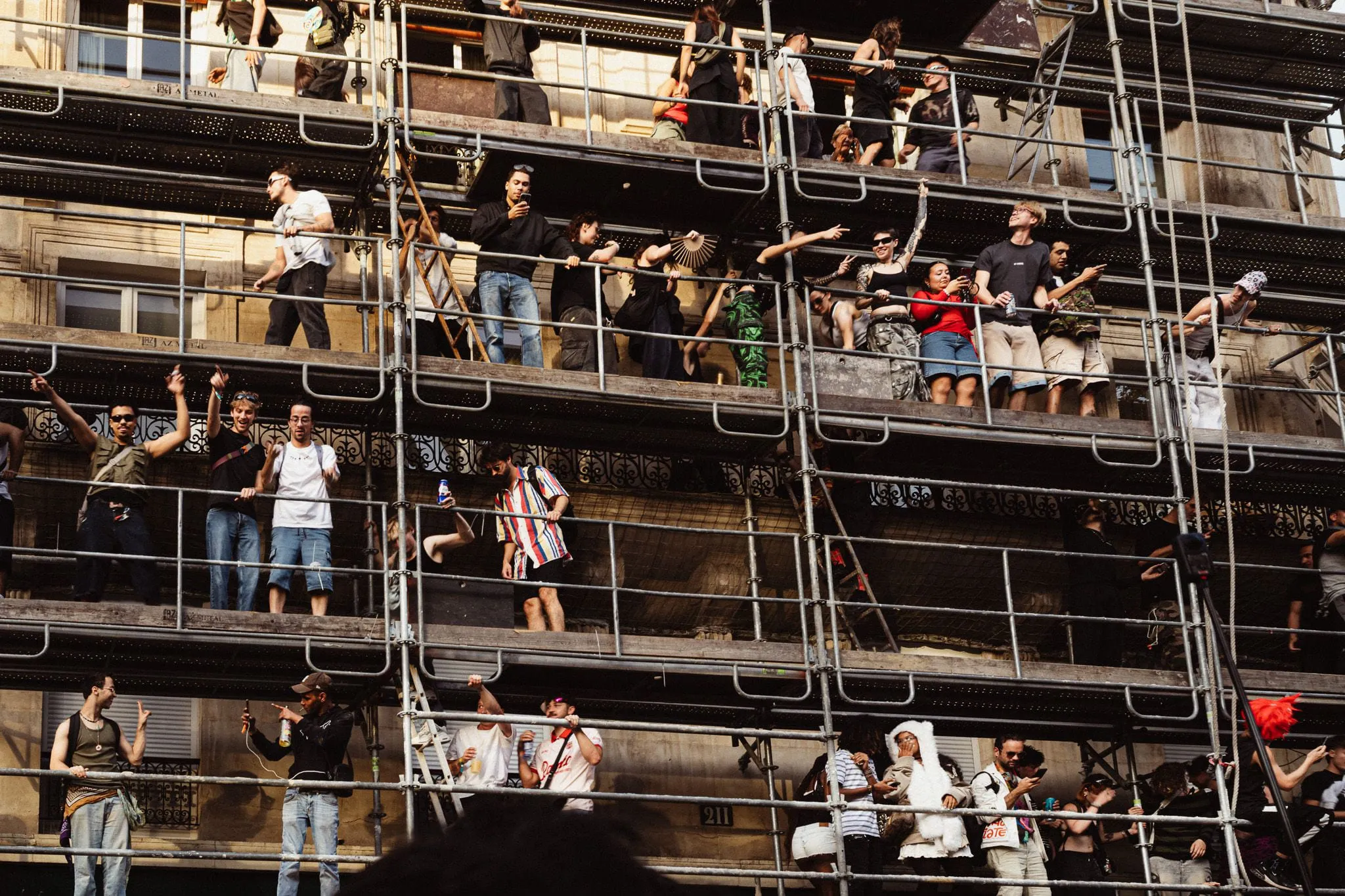 Scaffolding full of dancers