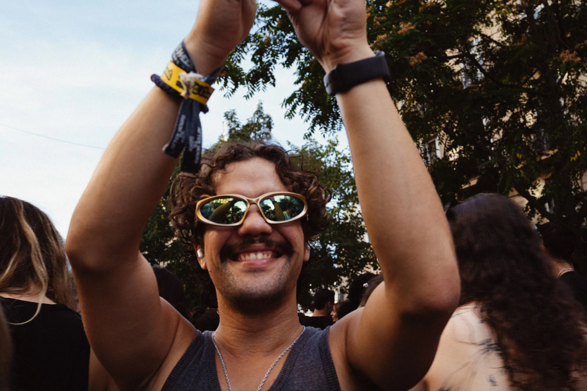 Mirror shades and moustache
