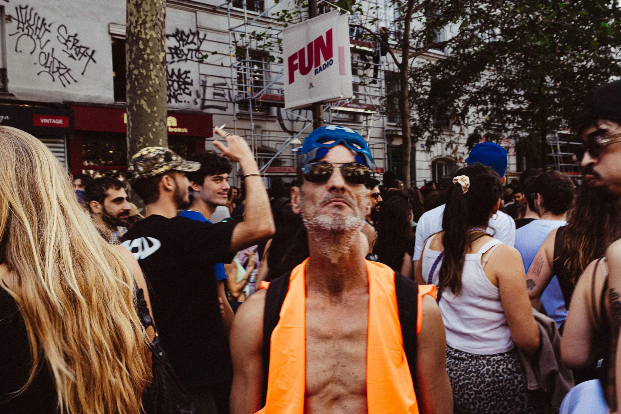 Orange vest in the crowd